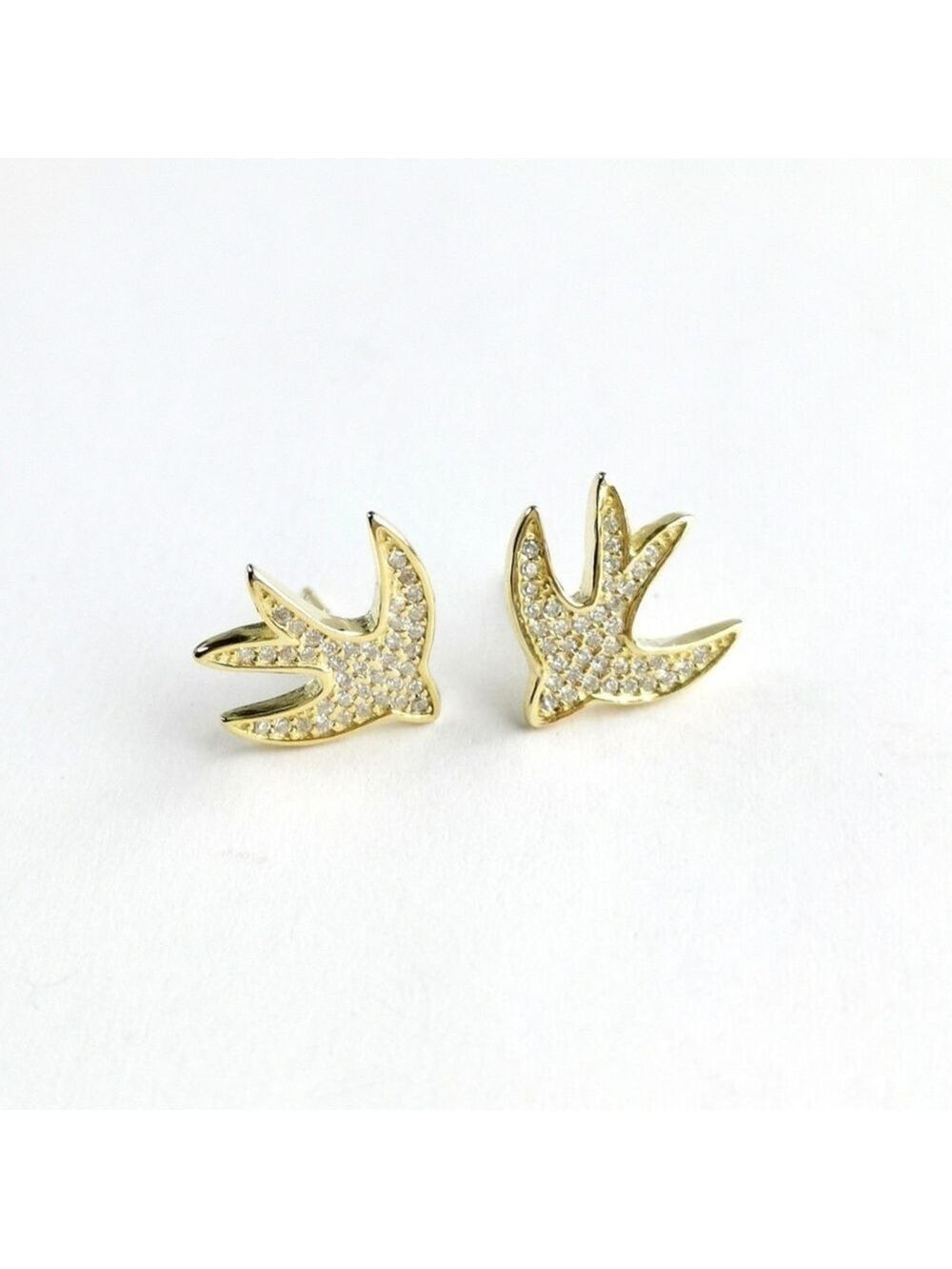 Swallow Bird Stud Earrings In 14k Gold Over Sterling Silver
